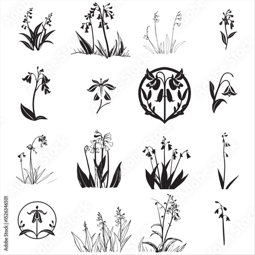 set of vector Virginia bluebells elements