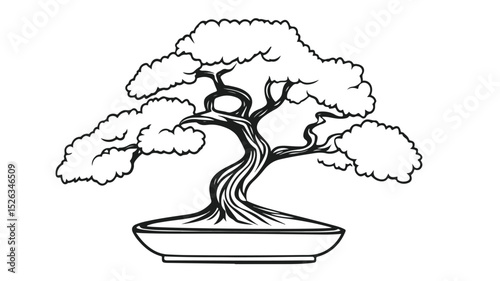 Elegant Bonsai Tree Outline Vector Illustration for Design Projects