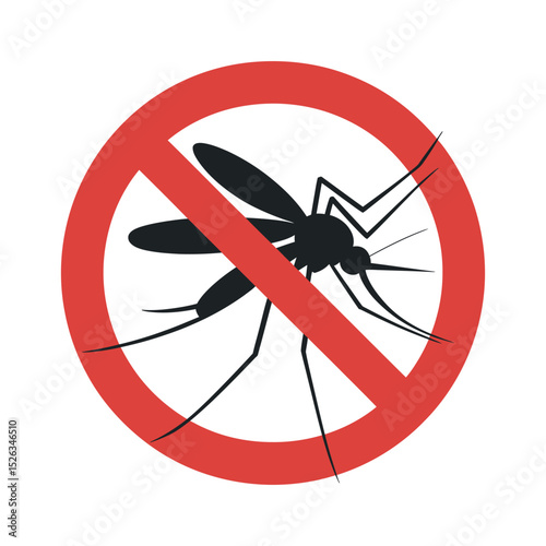 Prohibition Sign with Mosquito Vector Illustration Symbolizing Prevention Control and Health Awareness Against Mosquito Borne Diseases Isolated on a White Background