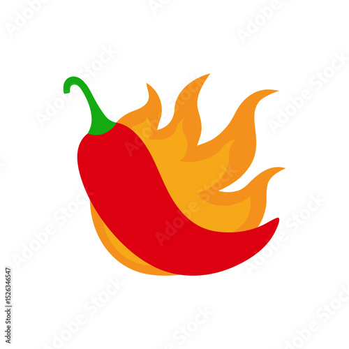 Color illustration of hot chili pepper with flame