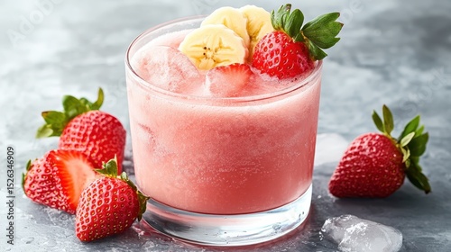 Wallpaper Mural A refreshing strawberry banana smoothie in a glass, topped with banana slices and strawberries, is the perfect refreshing drink on a hot day. Torontodigital.ca