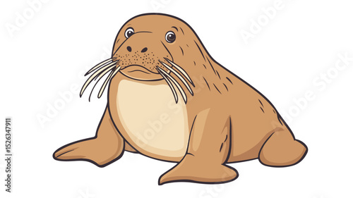 Cute Cartoon Walrus Vector Illustration Isolated on White Background