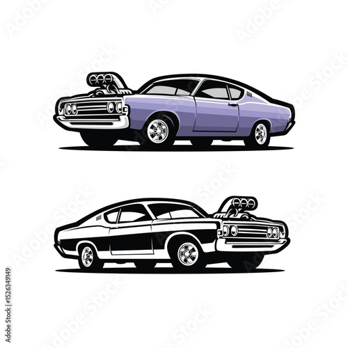 Iconic american classic drag muscle car vector isolated