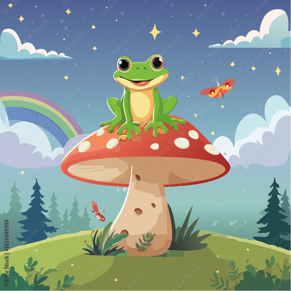 Obraz premium Spell-casting frog on a mushroom
