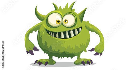 Cute Funny Green Monster Vector Illustration Isolated on White Background