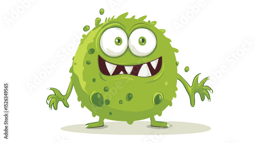 Colorful Funny Green Monster Vector Illustration Isolated on White Background