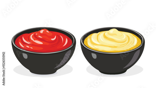 Vibrant Ketchup and Mustard Dipping Sauce Vector Isolate