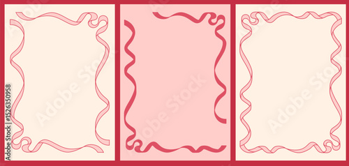Versatile vintage frame template set. Elegant ribbon designs. Background set for greeting cards, invitations, and romantic-themed events