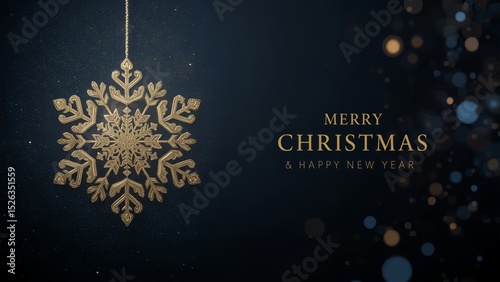 Christmas themed backgrounds and templates with premium designs,Background with dark blue and black color gradation,Large snow object with golden color,Merry Christmas and Happy New Year Greeting
