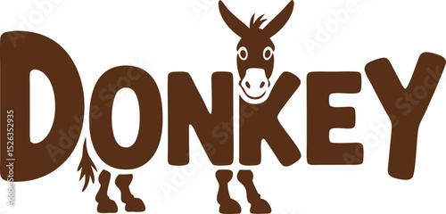 Word "Donkey" creatively stylized, with a cute donkey character