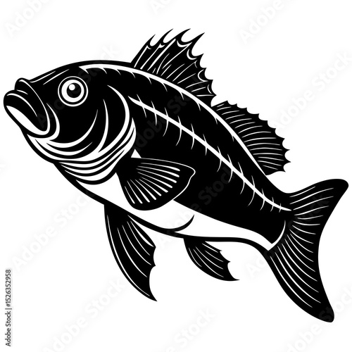 Bold Fish Silhouette Vector Artwork with Fin and Scale Details