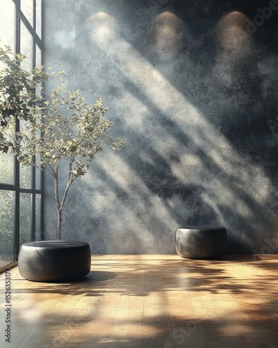 Modern, sunlit room with plant