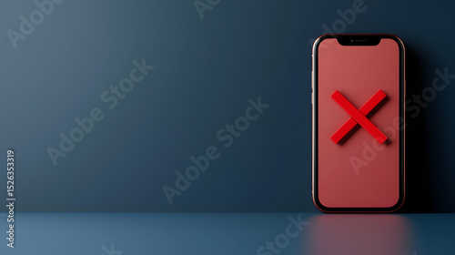 A smartphone displays a large red 