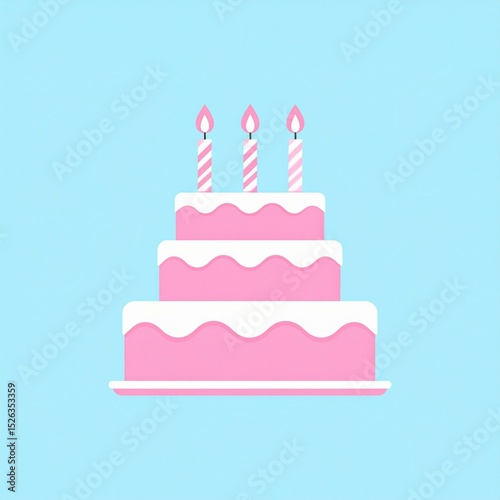 Simple birthday cake icon logo with bright on the pastel blue blue background