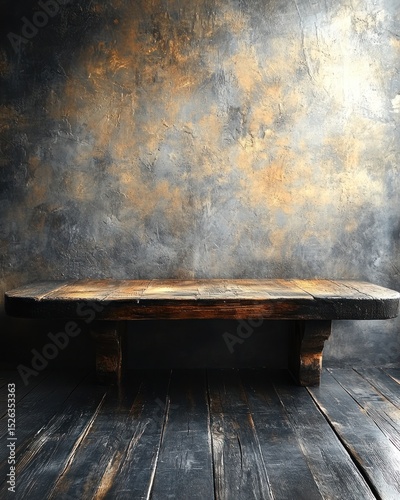 Rustic wooden table against a textured wall (1)