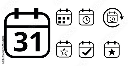 Simple hollow calendar icons isolated on transparent background for websites and graphic resources. Flat calendar icon with specific day marked, day 31.