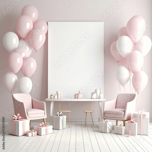 birthday mockup studio with decorated on the pastel background