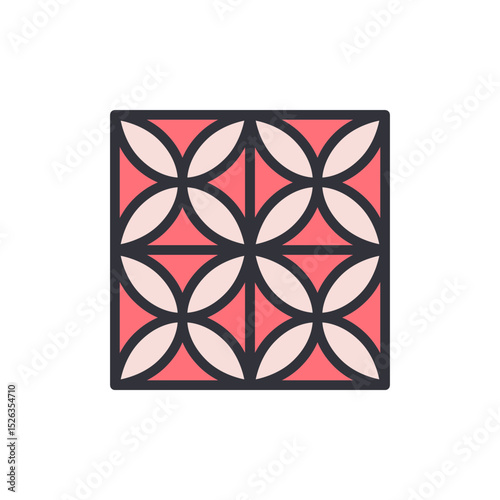 Symmetrical Floral Motif With Interlocking Circles And Triangle Pattern