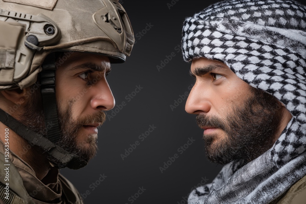 Obraz premium Frontline Standoff: Soldier Versus Terrorist