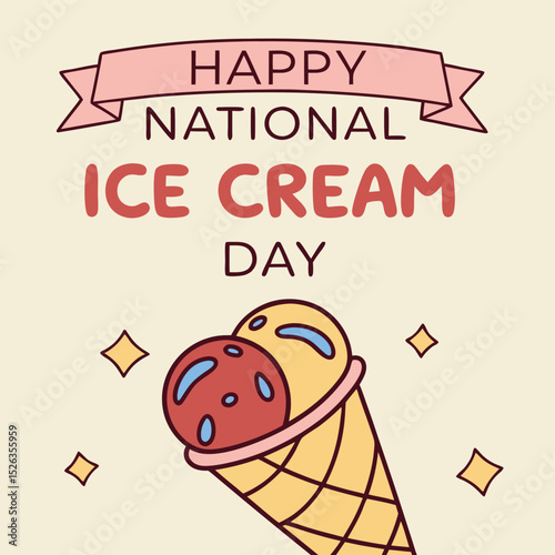 Festive illustration celebrating happy national ice cream day with delicious cartoon cones