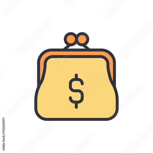 Yellow Coin Purse Icon With Dollar Symbol On Transparent Surface