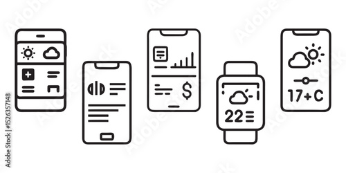 Set of USB flash drive icons for digital and mobile technology design