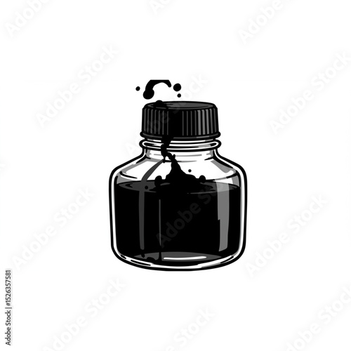 vector illustration of a bottle with black ink in it on a white background