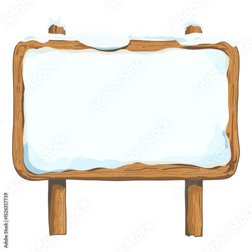 inviting wooden signboard, beautifully framed with a fresh blanket of snow, provides an excellent space for customized winter messages.