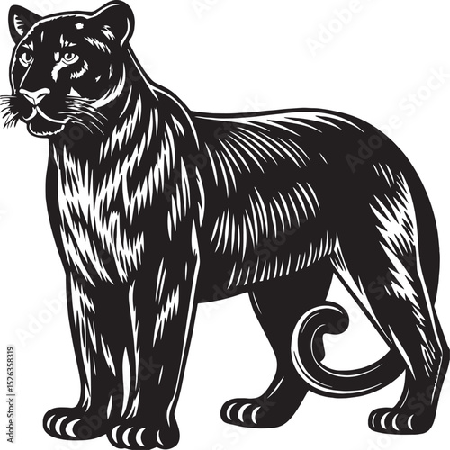 Powerful Black Panther Silhouetted in Vintage Style