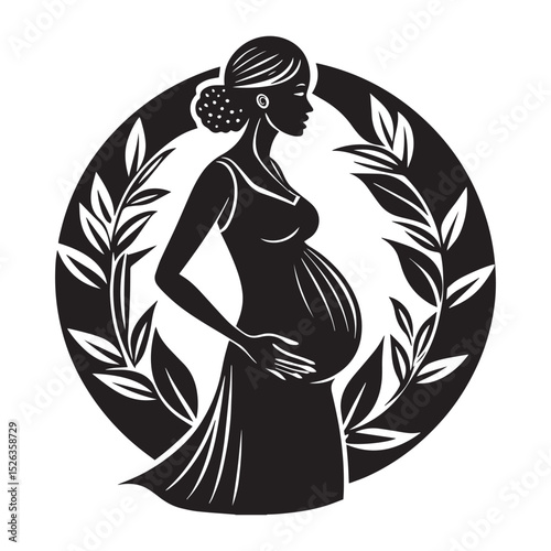 silhouette of a pregnent woman with floral wings