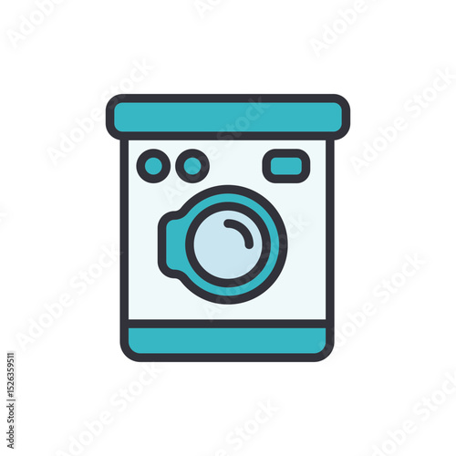 Washing Machine Illustration In Pale Teal Color On Transparent Background