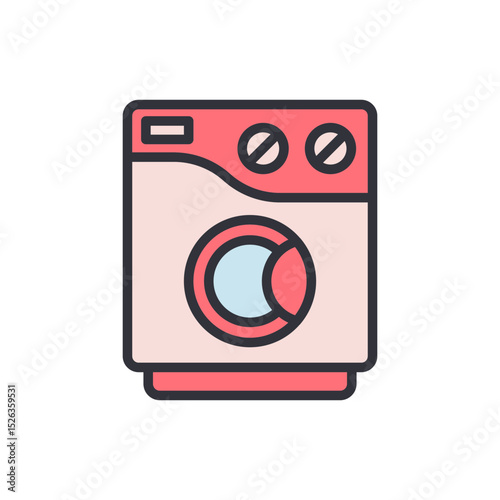 Charming Cartoon Washing Machine With Clean Laundry Design Element