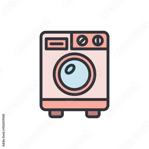 Charming Illustration Of A Retro Style Washing Machine In Pink And Blue