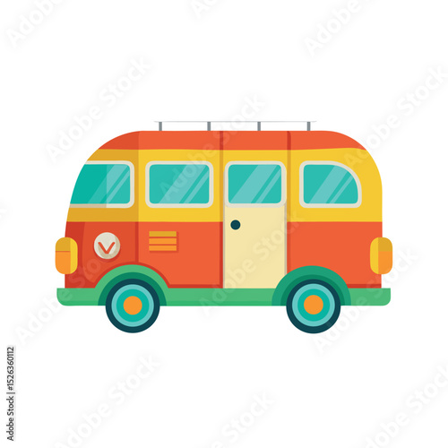 Retro Camper Van Flat Vector Illustration