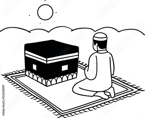 Silhouette of a Muslim man praying under moonlight