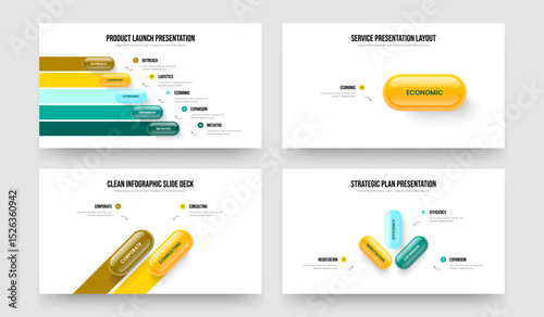 Modern Analysis Five One Two Three Step Diagram Slideshow Layout Vector Illustration Collection. Digital Portfolio 5 1 2 3 Element Infographic Frame Template Set.