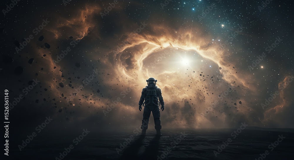 Fototapeta premium Astronaut standing in front of nebula