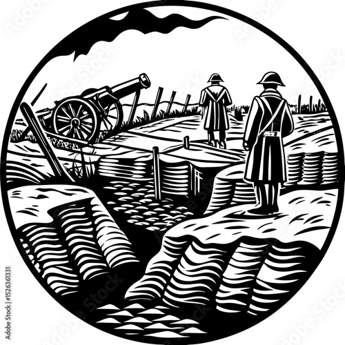 WW1 Battle Linocut – Historical Artwork