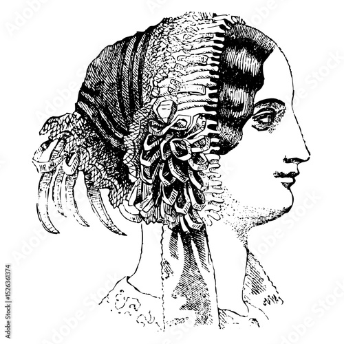 Victorian fashion line drawing woman