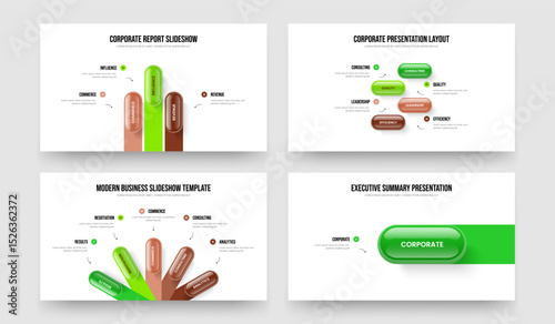 Investor Innovation 3 4 5 1 Option Diagram Slide Template Set. Product Portfolio Three Four Five One Step Infographic Presentation Layout Vector Illustration Collection.