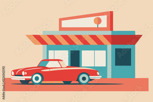 Retro Diner and Classic Car A Vintage Illustration