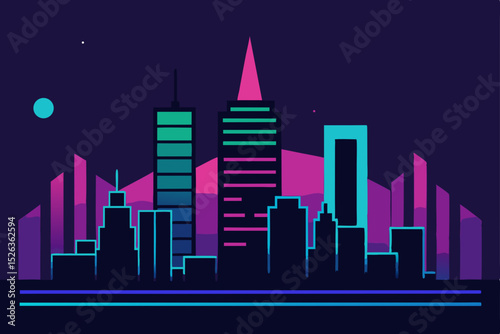 Neon Cityscape Retro Futuristic City Illustration