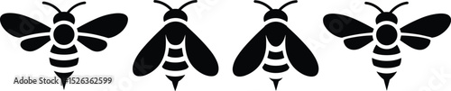 Honey bee silhouette vector illustration, insect icon set, flying bees collection, black wasp shapes, nature pollination graphic, apiary elements