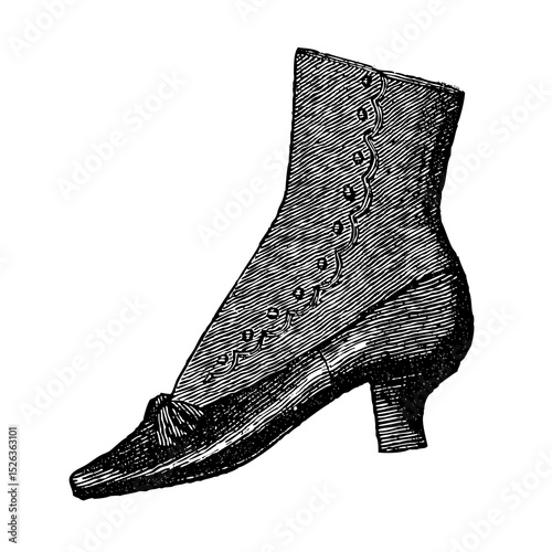 Victorian fashion line drawing women high heel shoes