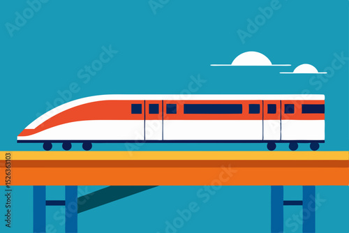 Fast locomotive on a railway bridge in the city, speeding through the station carrying passengers on their journey