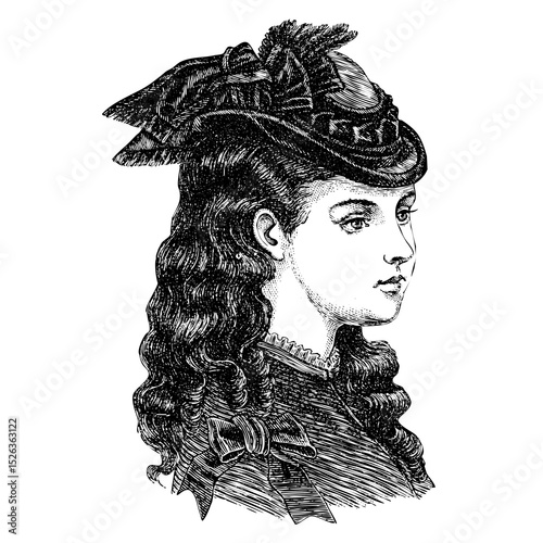 Victorian fashion line drawing women hat