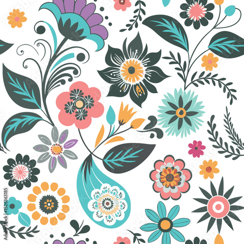 Wallpaper Mural Vibrant floral pattern design with repeating flowers and leaves for textile and wallpaper Torontodigital.ca