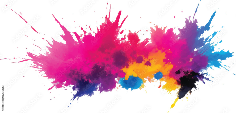 Fototapeta premium Radiant Watercolor Brush Strokes and Explosive Colorful Splashes on a White Canvas, Blending Abstract Art with a Playful, Modern Touch to Create an Exciting and Dynamic Visual Experience. 