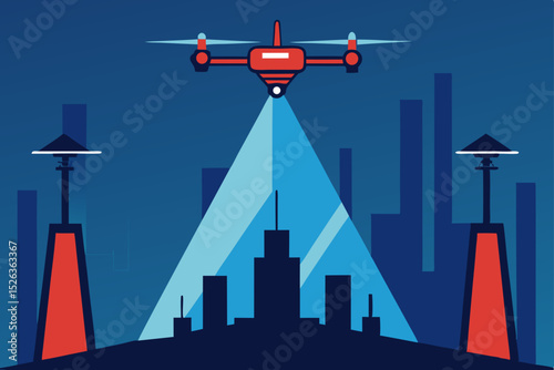 Futuristic Cityscape Drone Surveillance and Urban Monitoring Technology