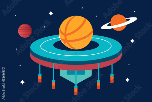 Cartoon rocket spaceship vector illustration of a space shuttle launch into the night sky with stars and the moon